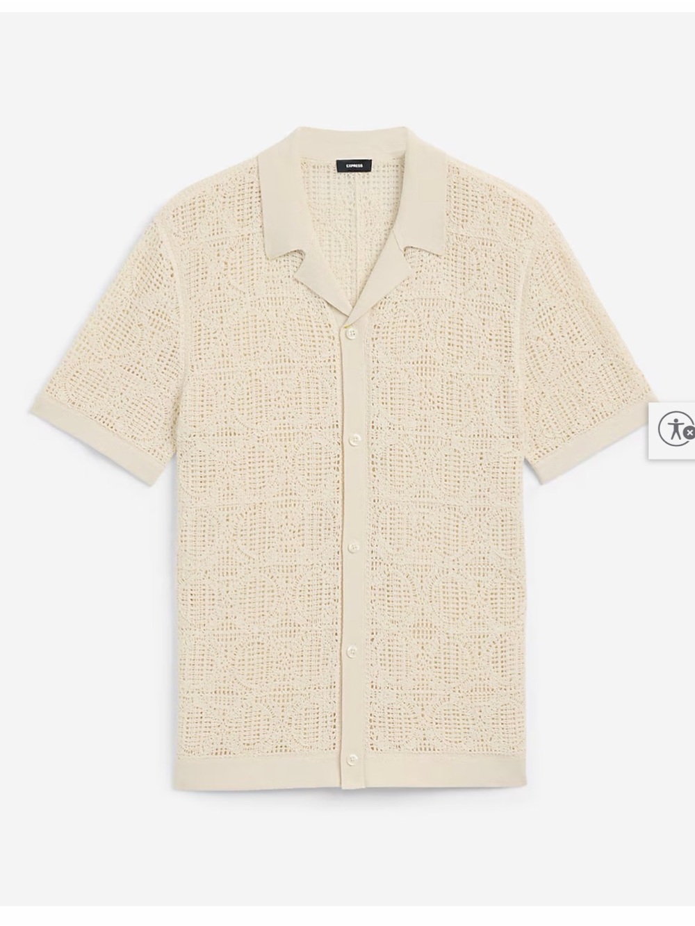 Express Textured Geo Crochet Cotton Short Sleeve Shirt - Picture 5 of 10